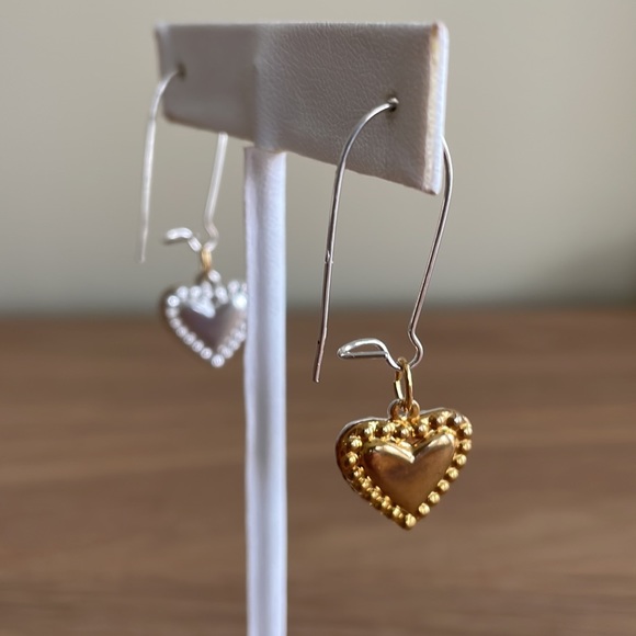 HAND CRAFTED EARRINGS Reversible Gold Silver Hearts - Picture 7 of 14